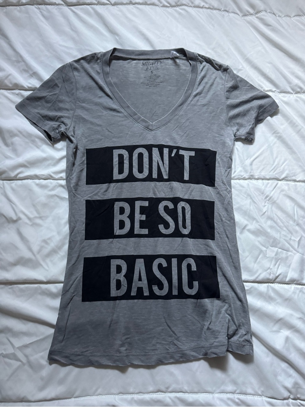 Grey V-Neck Tee with Black Block Lettering 🩶✨